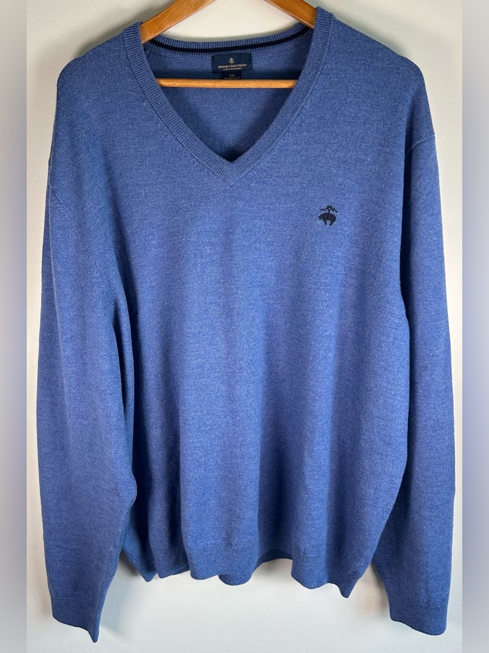 Brooks Brothers Men’s Sweater XXL V-neck Knit Blue Extra Fine Merino Wool EUC